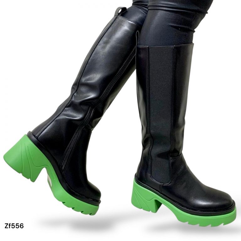 Bota caña alta negra suela verde tacon 6cm U8A-X90112-1 C20